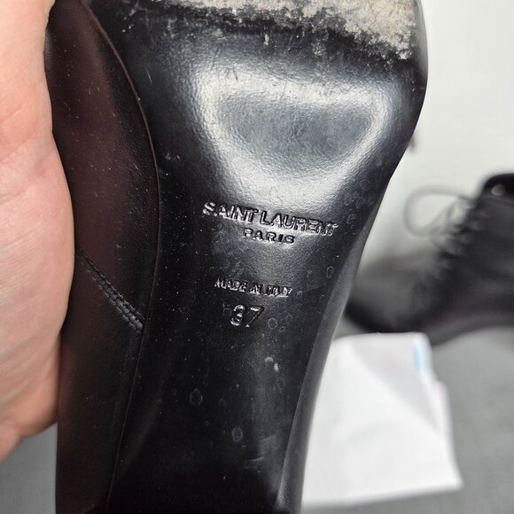 Saint Laurent Loulou Black Leather Lace-Up Ankle Boots EU 37 - YSL - with COA - Picture 11 of 13